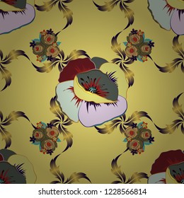 Cute vector floral background. Poppy flowers seamless pattern in green, yellow and brown colors.