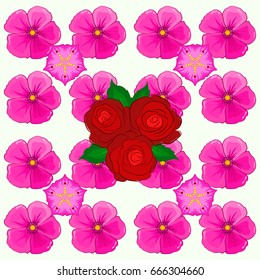 Cute vector floral background. Rose flowers seamless pattern on a beige background.