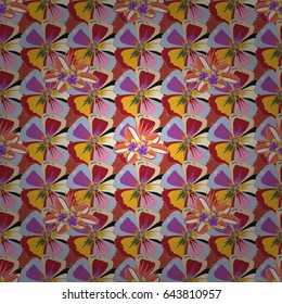 Cute vector floral pattern in the small flower. Seamless pattern in yellow and pink colors with cute ditsy flowers.