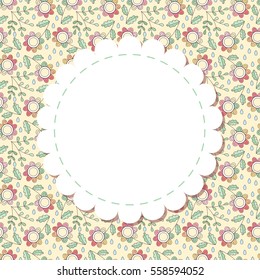 Cute vector floral photo frame with flowers and drops. 