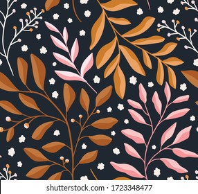 Cute vector floral seamless pattern. Colorful leaves background. Trendy repeat texture for fashion print, wallpaper or fabric.