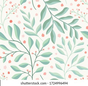 Cute vector floral seamless pattern. Colorful leaves background. Trendy repeat texture for fashion print, wallpaper or fabric.