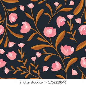 Faltenvektor, nahtloses Muster mit floraler Struktur. Farbige Blumen, Hintergrund. Trendy Wiederholtextur für Modedruck, Tapete oder Stoff.