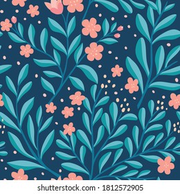 Cute vector floral seamless pattern. Colorful flowers background. Trendy repeat texture for fashion print, wallpaper or fabric.