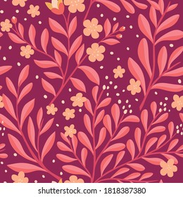 Cute vector floral seamless pattern. Colorful flowers background. Trendy repeat texture for fashion print, wallpaper or fabric.