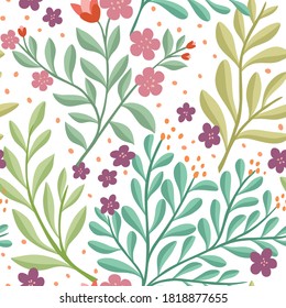 Cute vector floral seamless pattern. Colorful flowers background. Trendy repeat texture for fashion print, wallpaper or fabric.