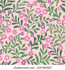 Cute vector floral seamless pattern with butterflies. Colorful flowers background. Trendy repeat texture for fashion print, wallpaper or fabric.