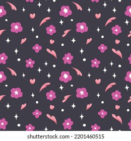 Cute vector floral seamless pattern. Colorful flowers background. Trendy repeat texture for fashion print, wallpaper or fabric.