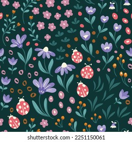 Cute vector floral seamless pattern. Colorful flowers background. Trendy repeat texture for fashion print, wallpaper or fabric.
