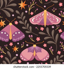 Cute vector floral seamless pattern with butterflies. Colorful flowers background. Trendy repeat texture for fashion print, wallpaper or fabric.