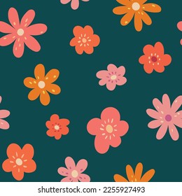 Cute vector floral seamless pattern. Colorful flowers background. Trendy repeat texture for fashion print, wallpaper or fabric.