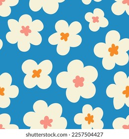 Cute vector floral seamless pattern. Colorful flowers background. Trendy repeat texture for fashion print, wallpaper or fabric.
