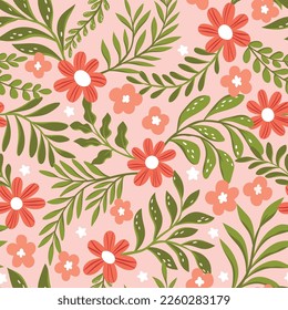 Cute vector floral seamless pattern. Colorful flowers background. Trendy repeat texture for fashion print, wallpaper or fabric.