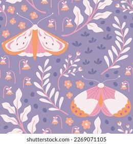 Cute vector floral seamless pattern with butterflies. Colorful flowers background. Trendy repeat texture for fashion print, wallpaper or fabric.
