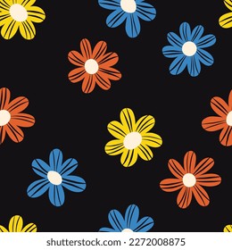 Cute vector floral seamless pattern. Colorful flowers background. Trendy repeat texture for fashion print, wallpaper or fabric.