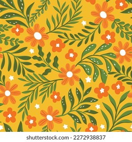 Cute vector floral seamless pattern. Colorful flowers background. Trendy repeat texture for fashion print, wallpaper or fabric.