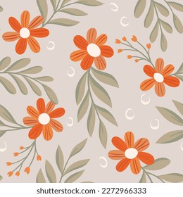 Cute vector floral seamless pattern. Colorful flowers background. Trendy repeat texture for fashion print, wallpaper or fabric.
