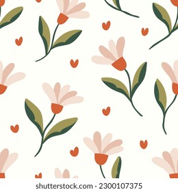 Cute vector floral seamless pattern. Colorful flowers background. Trendy repeat texture for fashion print, wallpaper or fabric.