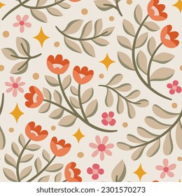 Cute vector floral seamless pattern. Colorful flowers background. Trendy repeat texture for fashion print, wallpaper or fabric.