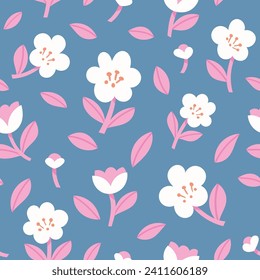 Cute vector floral seamless pattern. Colorful flowers background. Trendy repeat texture for fashion print, wallpaper or fabric.