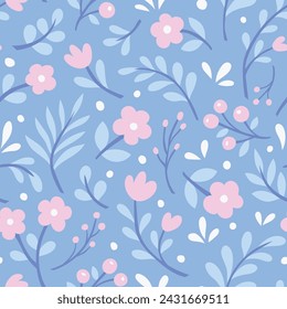 Cute vector floral seamless pattern. Colorful flowers background. Trendy repeat texture for fashion print, wallpaper or fabric.