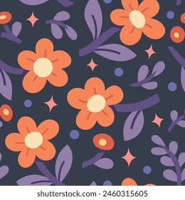 Cute vector floral seamless pattern. Colorful flowers background. Trendy repeat texture for fashion print, wallpaper or fabric.