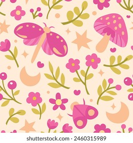 Cute vector floral seamless pattern with butterflies. Colorful flowers background. Trendy repeat texture for fashion print, wallpaper or fabric.
