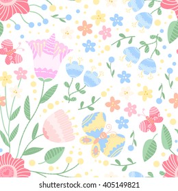 Cute vector floral seamless pattern of flowers.