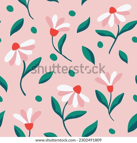 Cute vector floral seamless pattern. Colorful flowers background. Trendy repeat texture for fashion print, wallpaper or fabric.