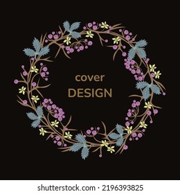 Herencia floral vector cúpula. Con hojas azules, bayas moradas, viburnum, rowan. Pintura tradicional de estilo folclórico ucraniano. Marco floral botánico. Elemento de diseño para decoración, banner, volante, impresión