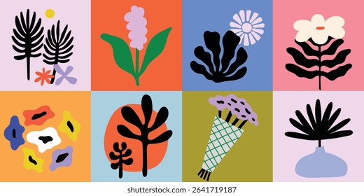 Cute vector flower doodle set, beautiful flower header
