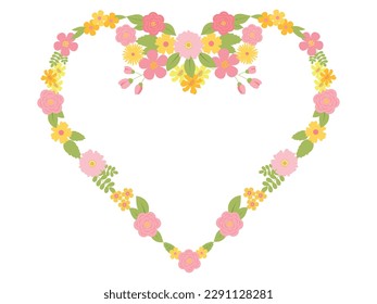 Cute vector flower heart illustration isolated on white background. Design for greeting card, postcard and invitation. Romantic botanical wreath