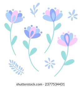Cute vector flower illustration set, flat illustrations simple graphic elements