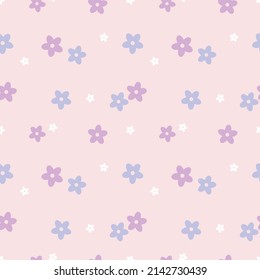 Cute vector flower pattern, floral design, seamless background, pink and purple.