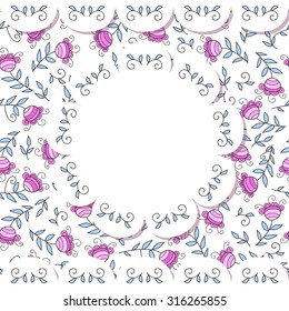 Cute vector flower photo frame. Baby shower card. Scrapbook elements. Vector sweet illustration.