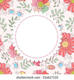 Cute vector  flower photo frame. Baby shower card. Scrapbook elements. Vector sweet illustration. Simple greeting card.