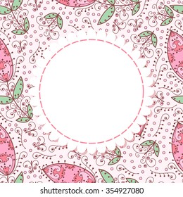 Cute vector flower photo frame. Baby shower card. Scrapbook elements. Vector sweet illustration. Simple greeting card.