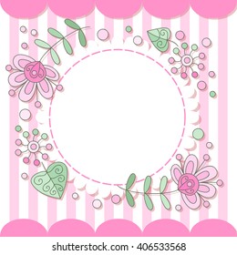 Cute vector flower photo frame. Baby shower card. Scrapbook elements. Vector sweet illustration. 