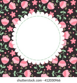 Cute vector flower photo frame. Baby shower card.