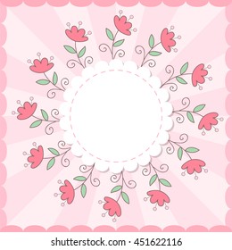 Cute vector flower photo frame. Baby shower card.
