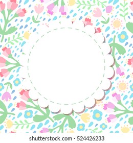 Cute vector flower photo frame. Baby shower card. Birthday card