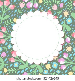 Cute vector flower photo frame. Baby shower card. Birthday card