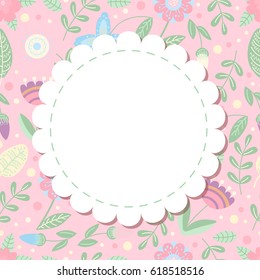 Cute vector flower photo frame. Baby shower card. Birthday card. Scrapbook page.