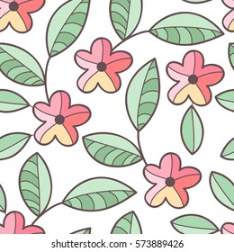 Cute vector flower seamless pattern. Abstract print with flowers. Elegant beautiful nature floral ornament for fabric, wrapping and textile. Scrapbook colorful paper