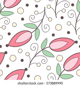 Cute vector flower seamless pattern. Abstract print with flowers. Elegant beautiful nature floral ornament for fabric, wrapping and textile. Scrapbook colorful paper