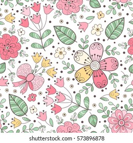 Cute vector flower seamless pattern. Abstract print with flowers. Elegant beautiful nature floral ornament for fabric, wrapping and textile. Scrapbook colorful paper