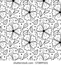 Cute vector flower seamless pattern. Abstract print with flowers. Elegant beautiful nature floral ornament for fabric, wrapping and textile. Scrapbook black and white paper