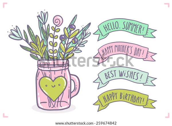 Download Cute Vector Flowers Cup Like Mason Stock Vector (Royalty ...