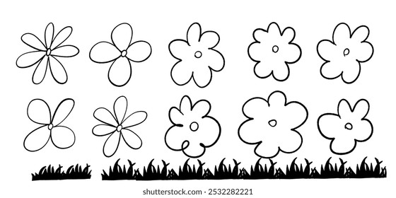 Belas flores vetoriais em estilo doodle para decoração de design