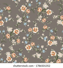 cute vector flowers with leaves pattern on grey background